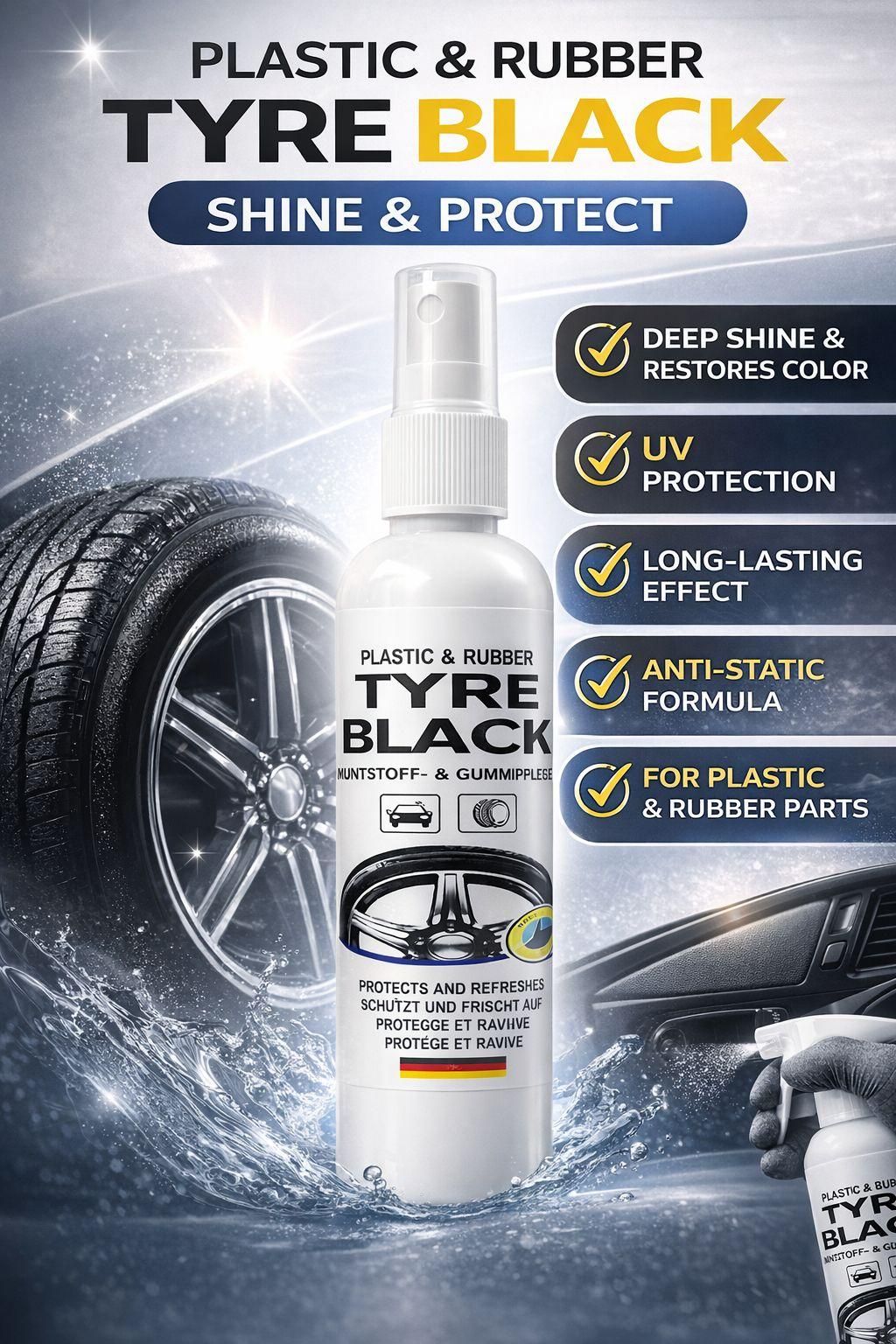 Plastic Rubber Tyre Shine Protector Spray 100 ml (Buy 1 Get 1 Free)